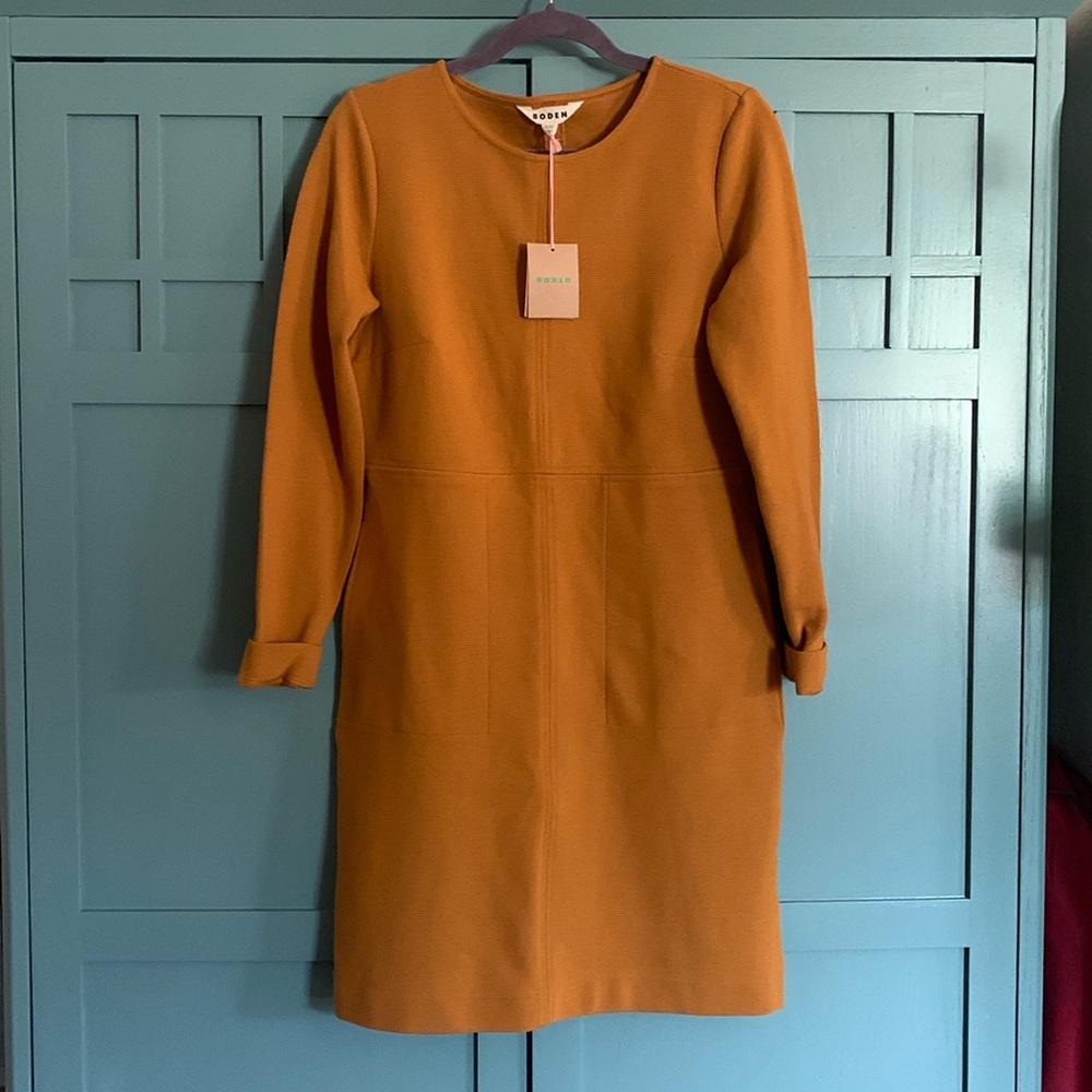 Boden Long Sleeve Shift Dress in Burnt Orange